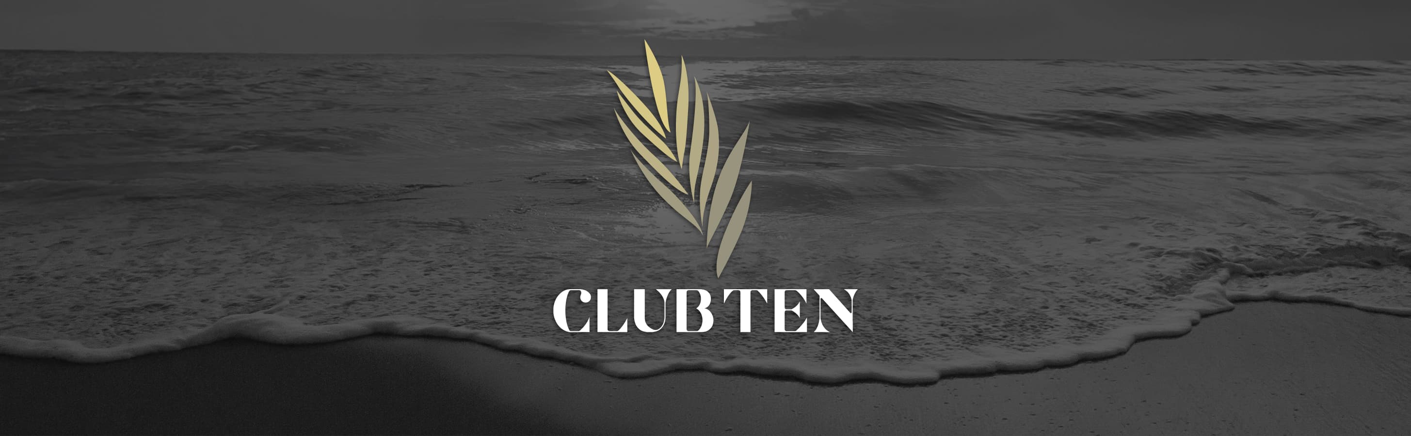 Banner photo of club ten logo on black and white beach